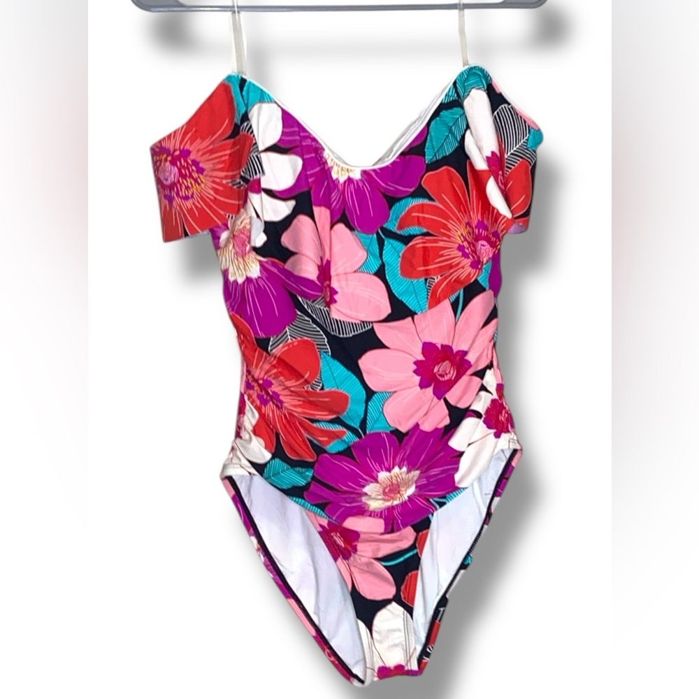La Blanca Pink and Purple One Piece Swimsuit Floral Design - Picture 3 of 8
